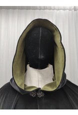 Cloakmakers.com 5218-Washable Black Cotton Velvet Cloak, Olive Green Moleskin Hood Lining