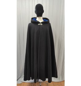 Cloakmakers.com 5219-Washable Wool Black Cloak w/ Blue Hood Lining, Gothic Rose Clasp