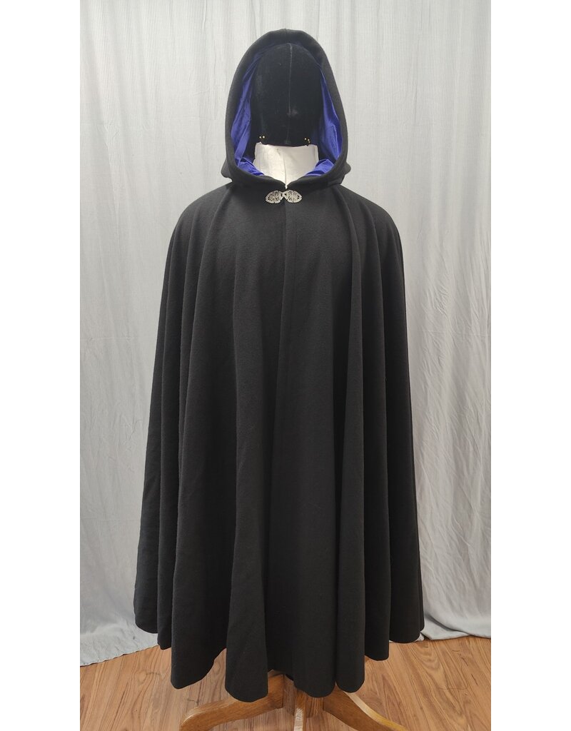 Cloakmakers.com 5222-Washable Full Circle Black 100% Wool Cloak, Blue Velvet Hood Lining