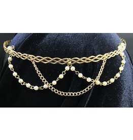 Cloakmakers.com Braid Band Circlet w/ Brass Chain Overlapping Pearl & Brass Drapes. Juliet