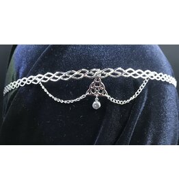 Cloakmakers.com Vivienne  Circlet - Braid band, Triquerta Connector w/Round Blue Stone, Silvertone Plated