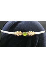 Cloakmakers.com Demeter Circlet - Olive Green Oval Stone and Tiny Oak Leaves on Wheat Pattern Band