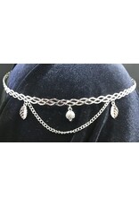 Cloakmakers.com Bridget Circlet  - Acorn Dangle Center, Tiny Leaves Flanking Ends of Chain - Silvertone Plated