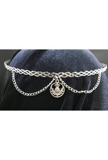 Cloakmakers.com Braid Band Circlet w/ Center Thistle Dangle and Two Chains, Silvertone Plated, Isabella