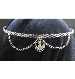 Cloakmakers.com Braid Band Circlet w/ Center Thistle Dangle and Two Chains, Silvertone Plated, Isabella