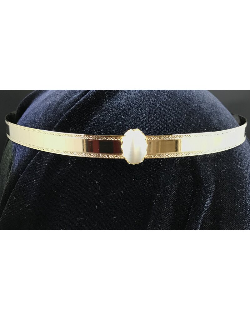 Cloakmakers.com Hermia Circlet, Bordered Burnished Band w/White Oval Stone, Gold Plated