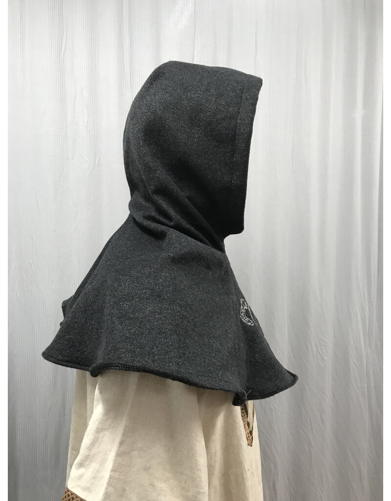 Cloakmakers.com H432-Embroidered Charcoal Grey Hooded Cowl