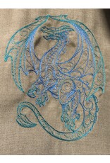 Cloakmakers.com 5171 - Washable Dark Green Cloak w/Dragon Embroidery on Tan, Dragon Clasp, Lined Hood