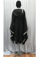 Cloakmakers.com R543 - Sparkly Black Woolen Wizard's Robe with Silver & Gold on Black Trim