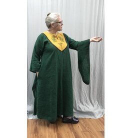 Cloakmakers.com G1176 - Green Long  Sleeved Linen Gown w/Pockets, & Horse Embroidery on Yellow Collar