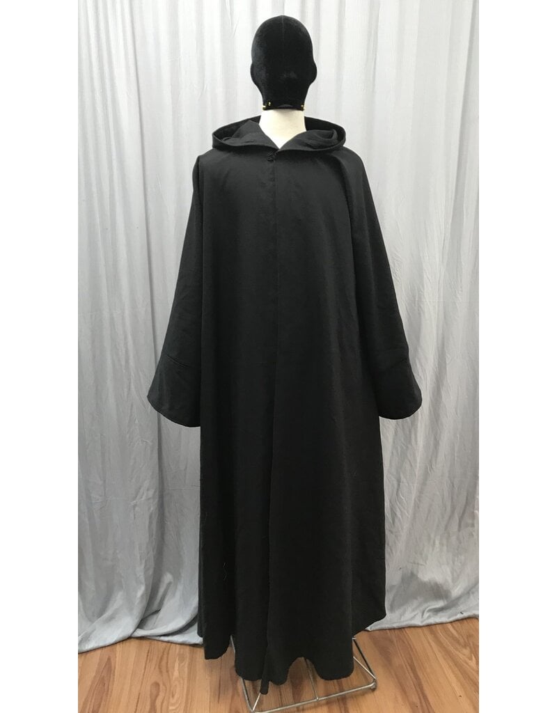 Cloakmakers.com R544 - Washed Wool Black Robe w/ Pockets