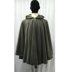 Cloakmakers.com 5236 -Washable  Olive Green Fleece Hooded Cloak, Antiqued Brass Vale-type Clasp