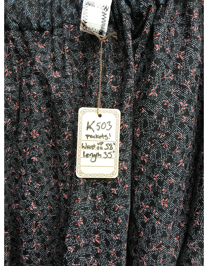 Cloakmakers.com K503 - White/Pink Print Black Cotton Skirt w/Pockets, Adjustable  Blue Waistband