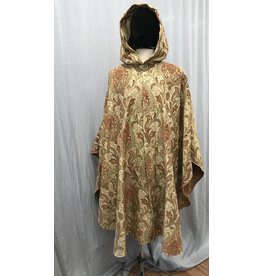 Cloakmakers.com 5243 - Rust on Cream Tapestry Commuter Cloak w/Golden Velvet Hood Lining