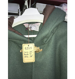Cloakmakers.com 5245 - Green Woolen Cloak w/Brown Hood Lining, Pockets, and Brass Clasp