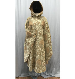 Cloakmakers.com 5246 -Washable Butterscotch  on Cream Tapestry Commuter Cloak w/Butterscotch Hood Lining, Swirling Clasp