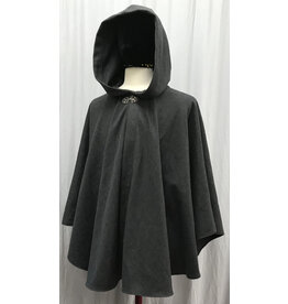 Cloakmakers.com 5250 - Washable Dark Grey Ruana-Style Cloak w/Unlined Hood, Pewter Clasp