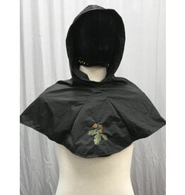 Cloakmakers.com H439 - Washable Black Hooded Cowl w/Acorn Embroidery
