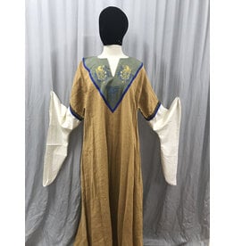 Cloakmakers.com G1164 - Amber Yellow Linen Gown w/ Lion Embroidery