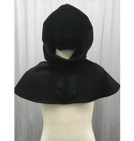Cloakmakers.com H365 - Dark Charcoal Grey Wool Hooded Cowl w/Dragon Embroidery