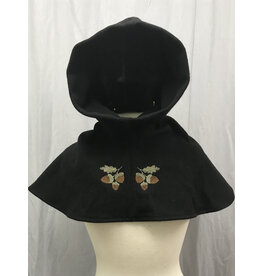 Cloakmakers.com H433 - Washable Black Woolen Hooded Cowl w/Acorn Embroidery