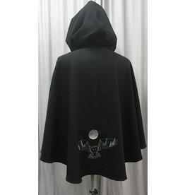 Cloakmakers.com 5268 - Black Short Cloak w/Pockets, Owl Buttons & Embroidery