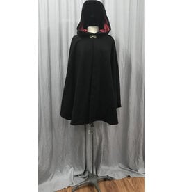 Cloakmakers.com 5271 - Washable Black Cloak w/Phoneix Embroidery, Pockets, Red Hood Lining