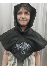 Cloakmakers.com H463 - Grey Cashmere Hooded Cowl w/ Dragon Embroidery