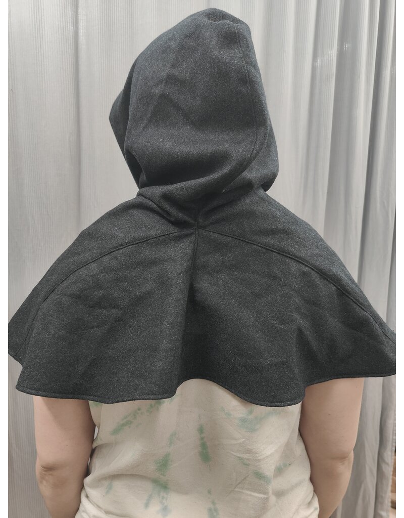 Cloakmakers.com H463 - Grey Cashmere Hooded Cowl w/ Dragon Embroidery