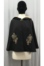 Cloakmakers.com 5327- Short Black Cloak w/Octopus Embroidery, Pockets, Sand Brown Hood Lining,