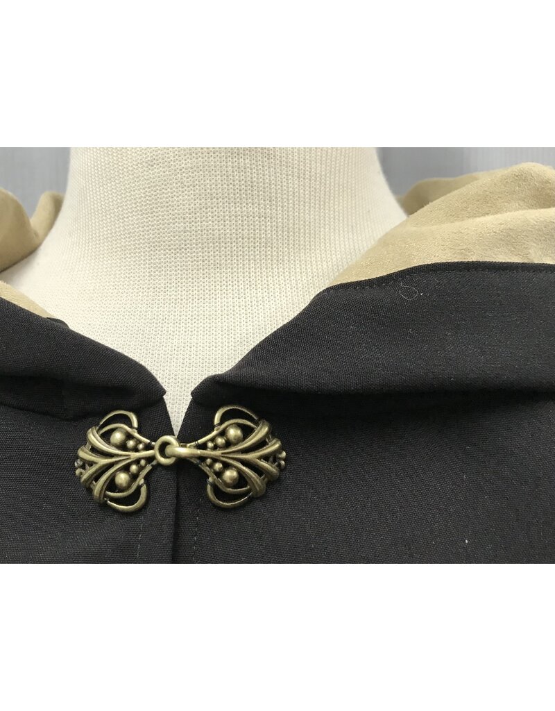 Cloakmakers.com 5327- Short Black Cloak w/Octopus Embroidery, Pockets, Sand Brown Hood Lining,