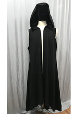 Cloakmakers.com J850 - Black Hooded Sleeveless Long Vest w/High/Low Hem, Back Slit & Pockets.