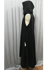 Cloakmakers.com J850 - Black Hooded Sleeveless Long Vest w/High/Low Hem, Back Slit & Pockets.