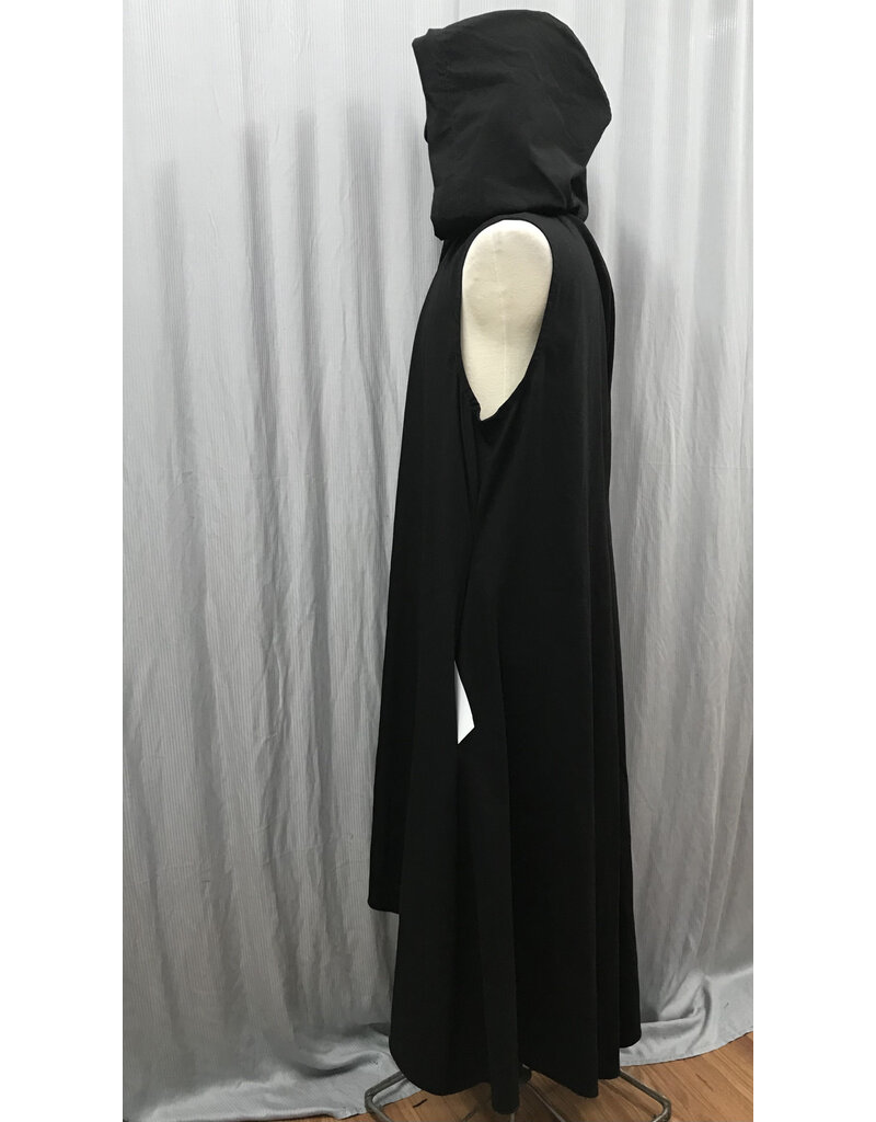 Cloakmakers.com J850 - Black Hooded Sleeveless Long Vest w/High/Low Hem, Back Slit & Pockets.