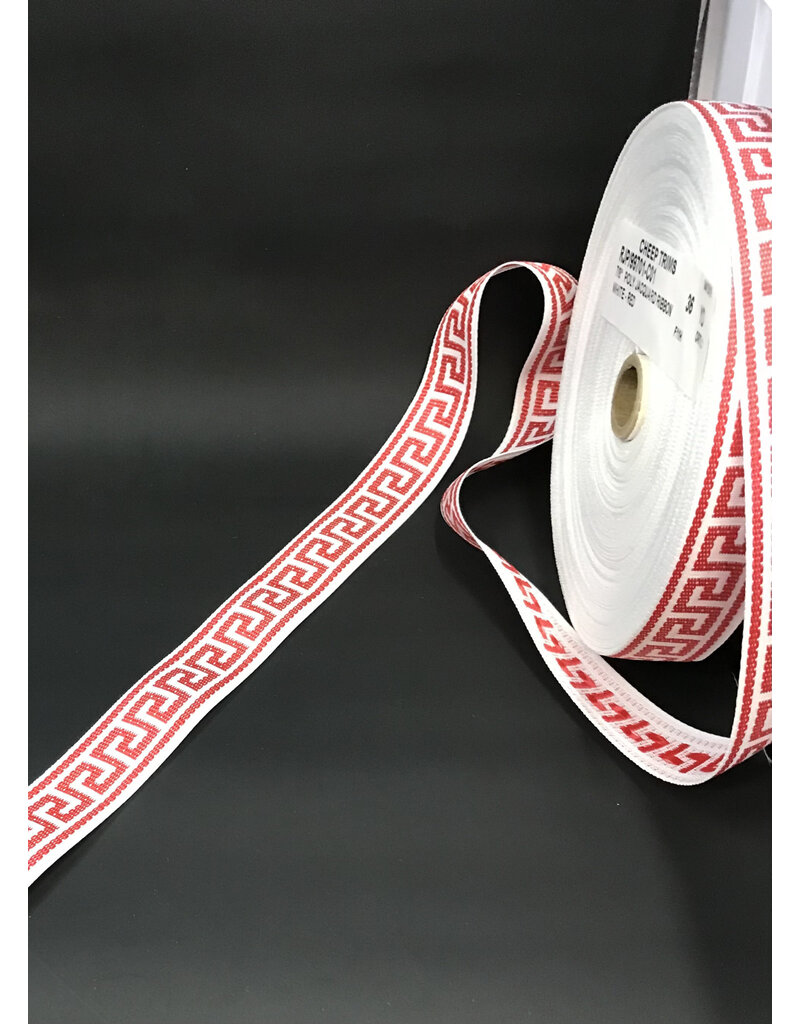 Cloakmakers.com Greek Key Trim, Red/White, Woven - Narrow