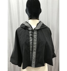 Cloakmakers.com 5279 - Short Black Rain Cloak w/Scroll Trim, Button Closure