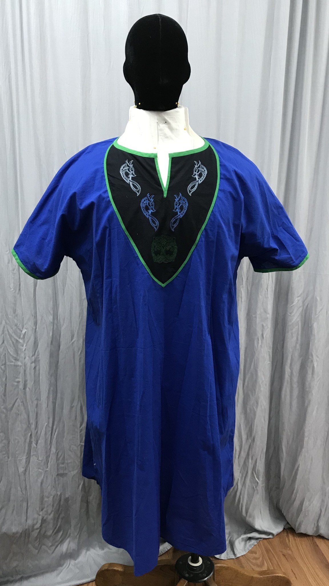 J852 - Washable Blue Cotton Tunic w/ Dragons & Tree of Life J852 - Washable Blue Cotton Tunic w/ Dragons & Tree of Life