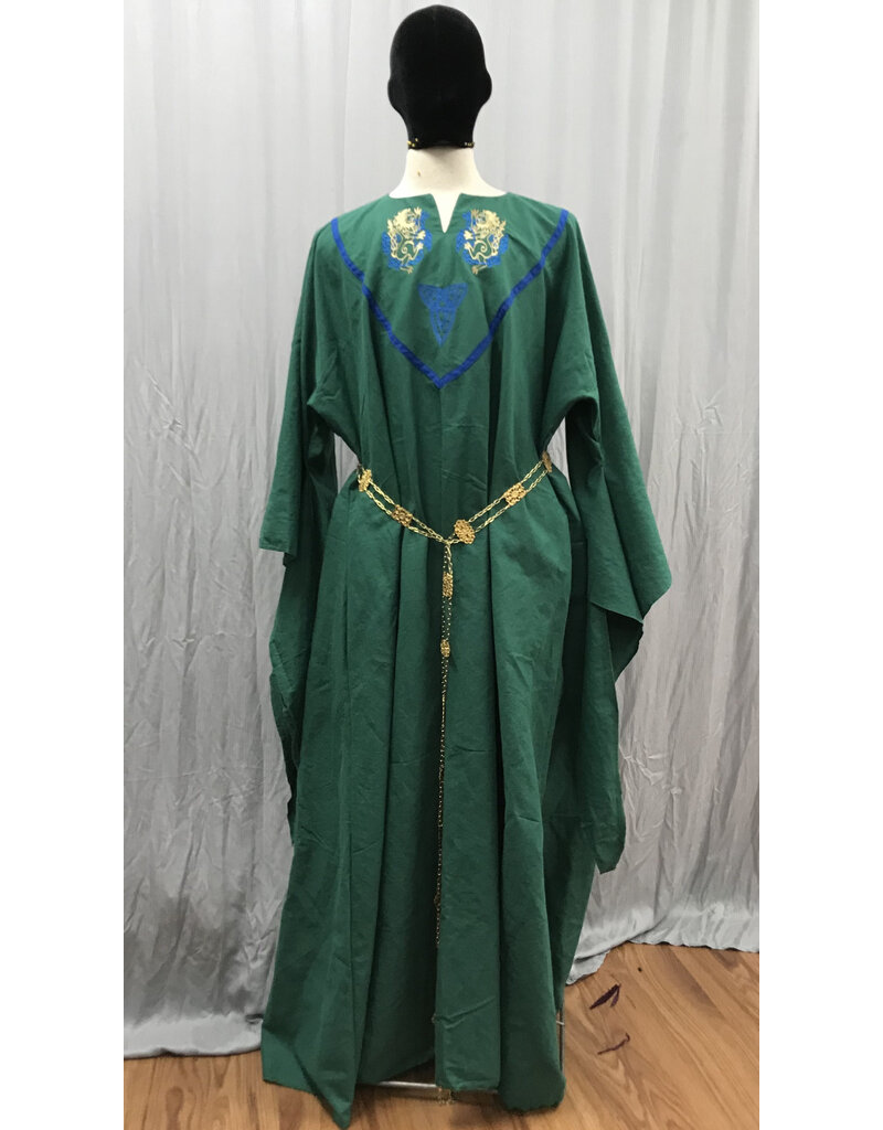 Cloakmakers.com G1182 - Green Gown w/ Drop Sleeves, Lions and Celtic Triquetra Embroidery
