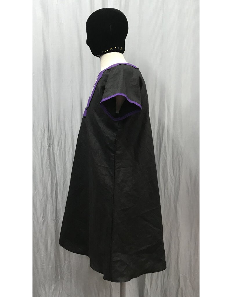 Cloakmakers.com J854 - Black Linen Short-Sleeve Tunic w/ Horse Embroidery on Purple