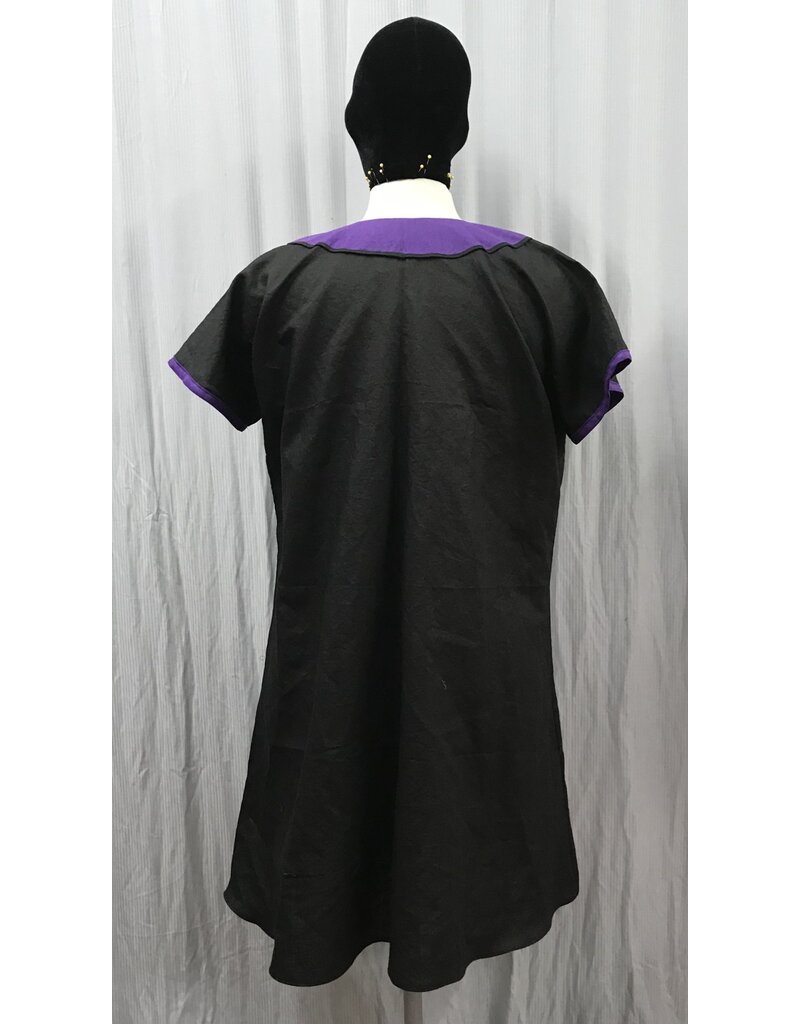 Cloakmakers.com J854 - Black Linen Short-Sleeve Tunic w/ Horse Embroidery on Purple