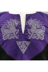 Cloakmakers.com J854 - Black Linen Short-Sleeve Tunic w/ Horse Embroidery on Purple