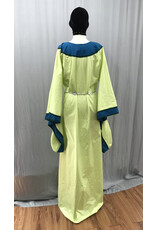 Cloakmakers.com G1184 - Light Green Gown w/Green Dragons Embroidered on a Teal Collar, Teal Sleeve Edges.