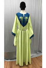 Cloakmakers.com G1184 - Light Green Gown w/Green Dragons Embroidered on a Teal Collar, Teal Sleeve Edges.