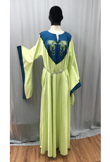 Cloakmakers.com G1184 - Light Green Gown w/Green Dragons Embroidered on a Teal Collar, Teal Sleeve Edges.