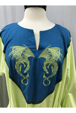 Cloakmakers.com G1184 - Light Green Gown w/Green Dragons Embroidered on a Teal Collar, Teal Sleeve Edges.