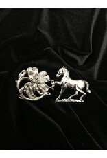Cloakmakers.com Horse Prancing & Shamrock Clasp - Silvertone Plated