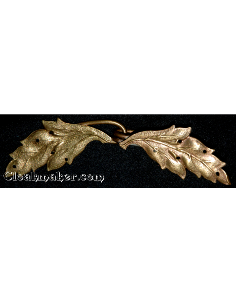 Cloakmakers.com Leaf Double Curved Cloak Clasp - Jewelers Brass