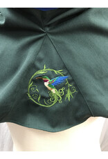 Cloakmakers.com H475 - Washable Forest Green Hooded Cowl w/ Hummingbird Embroidery
