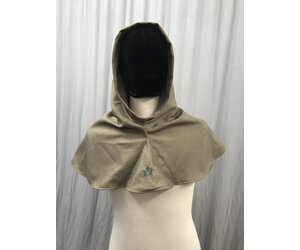 H476 Light Brown Hooded Cowl w Tiny Moon Embroidery Cloak Dagger Creations