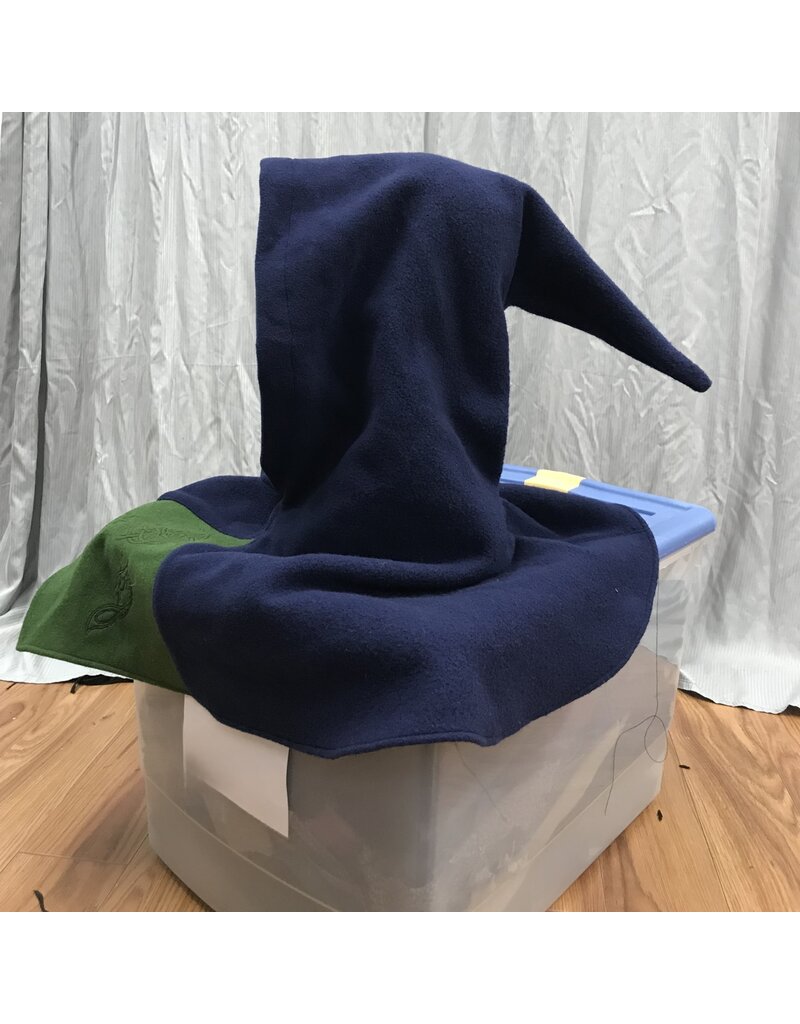 Cloakmakers.com H477 - Blue Hooded Cowl w/ Viking Dragon and Celtic Knot on Green Inset, Pointed Hood